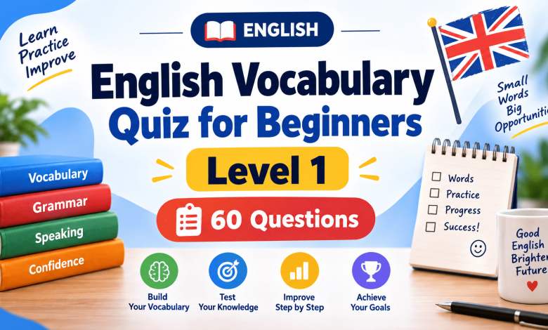 English Vocabulary Quiz for Beginners – Level 1 | 60 Questions