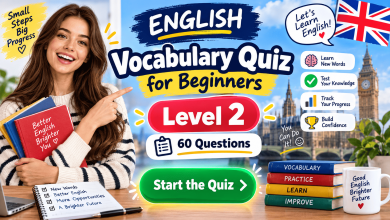 English Vocabulary Quiz for Beginners – Level 2 | 60 Questions