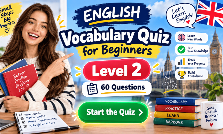 English Vocabulary Quiz for Beginners – Level 2 | 60 Questions