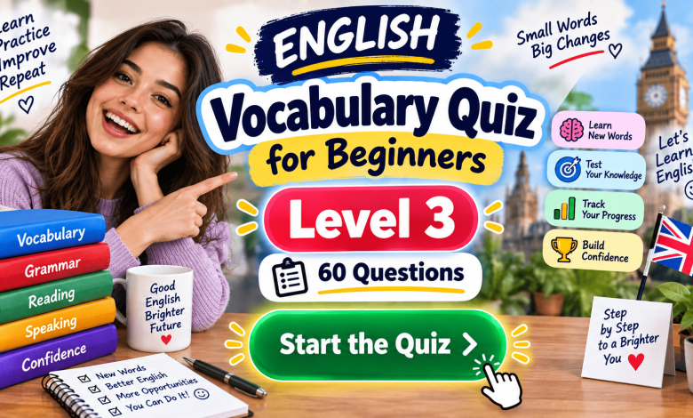 English Vocabulary Quiz for Beginners – Level 3 | 60 Questions