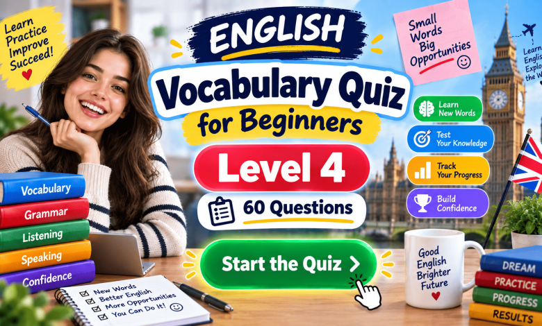 English Vocabulary Quiz for Beginners – Level 4 | 60 Questions