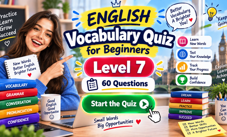 English Vocabulary Quiz for Beginners – Level 7 | 60 Questions