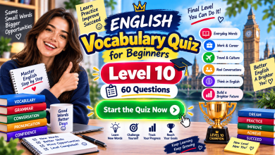 English Vocabulary Quiz for Beginners – Level 10 | 60 Questions